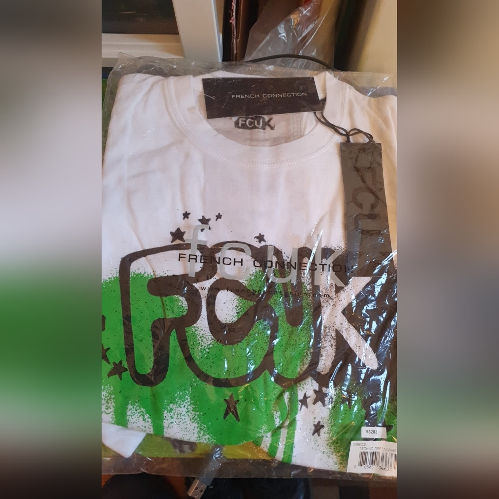 FCUK Techno Green/White tshirt Size: Small